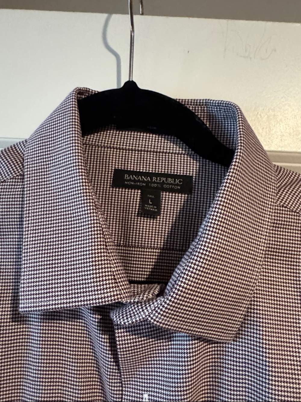 Banana Republic Men's Small-Check Brown and White Cotton Dress Shirt